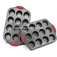 12 cup silicon handle cake mold muffin pan for baking(BK-D5028)