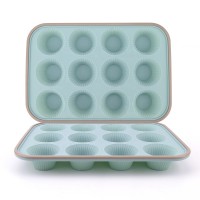 Nonstick BPA Free 12 cup Round Cupcake Baking Mold Silicone Muffin Pan Cake Tray