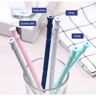 Reusable Folding Silicone Collapsible Drinking Outdoor Straw with case  with Cleaning Brush Reusable Folding